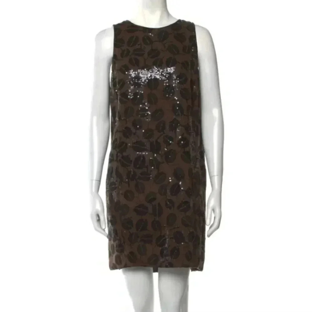 Oscar de la Renta Brown Silk Coffee Bean Print